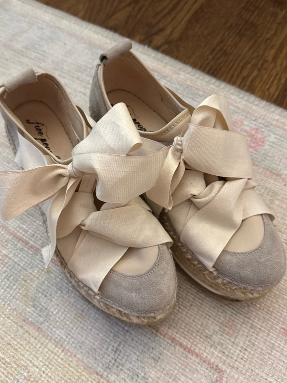 Free People Beige Cream Espadrille Platform Sneakers with Bow - Picture 2 of 6